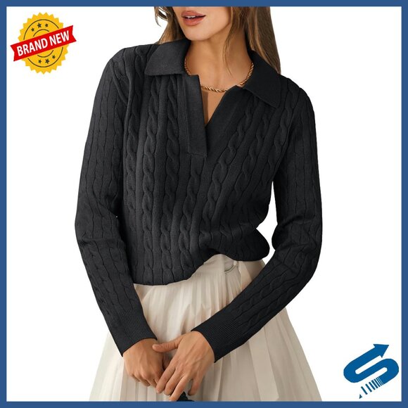 Sweaters - V-Neck Cable Knit Sweater, Regular Fit, Long Sleeve Pullover